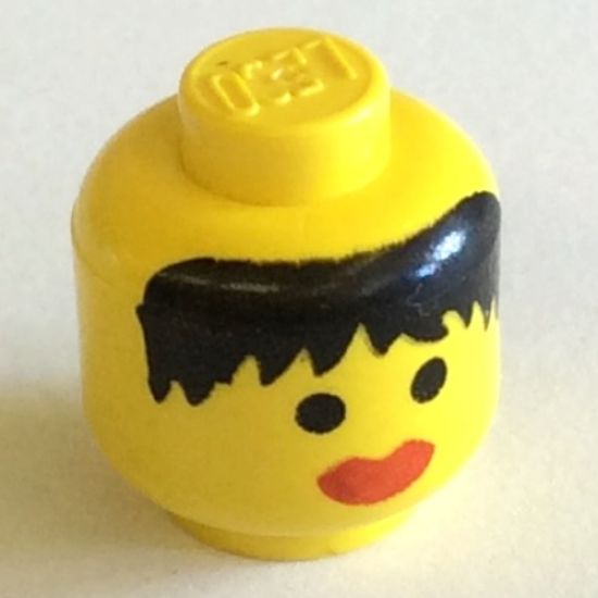 Minifigure, Head Female with Messy Black Hair, Thick Red Lips Pattern - Solid Stud