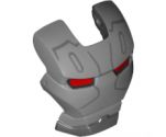 Minifigure, Headgear Accessory Visor Top Hinge with Silver Face Shield, Red Eyes and Black Lines and Shapes Pattern