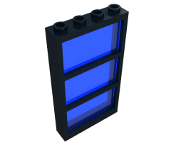 Window 1 x 4 x 6 Frame with 3 Panes, Fixed Glass with Trans-Dark Blue Glass