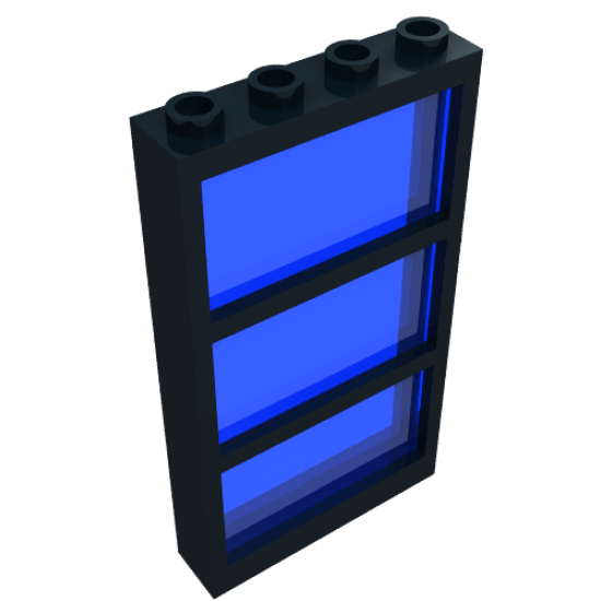 Window 1 x 4 x 6 Frame with 3 Panes, Fixed Glass with Trans-Dark Blue Glass