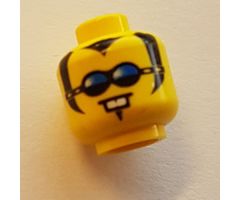 Minifigure, Head Glasses with Blue Glasses, 2 White Teeth and Sideburns Pattern - Blocked Open Stud