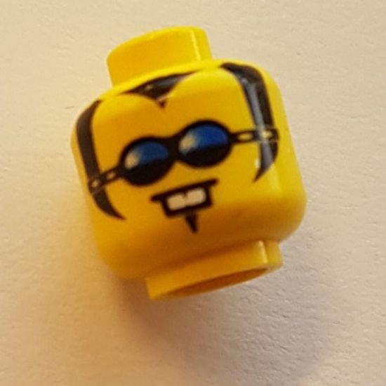 Minifigure, Head Glasses with Blue Glasses, 2 White Teeth and Sideburns Pattern - Blocked Open Stud