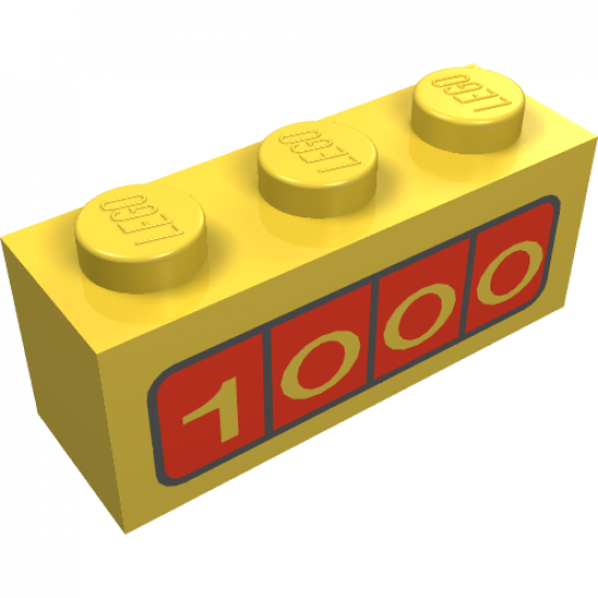 Brick 1 x 3 with '1000' on Red Bar Pattern on Both Sides