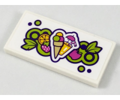 Tile 2 x 4 with Fruit, Sorbet, and Tropical Drink Pattern (Sticker) - Set 41313