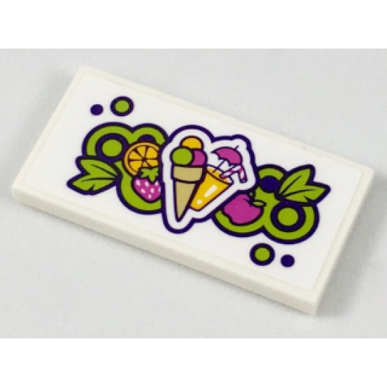 Tile 2 x 4 with Fruit, Sorbet, and Tropical Drink Pattern (Sticker) - Set 41313