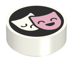 Tile, Round 1 x 1 with White and Bright Pink Tragedy/Comedy Theater Masks on Black Background Pattern