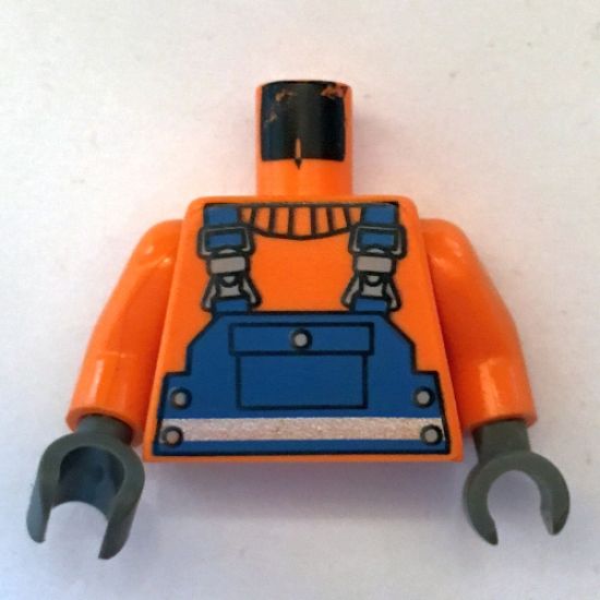 Torso Town Construction Blue Overalls, Shirt and Silver Belt Pattern / Orange Arms / Dark Gray Hands