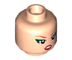 Minifigure, Head Dual Sided Female Red Eyebrows, Green Eye Shadow, Worried / Pursed Lips Pattern - Hollow Stud