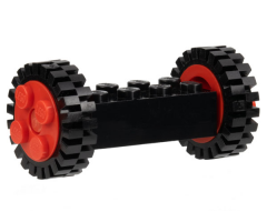 Wheel & Tire Assembly Brick, Modified 2 x 4 with Wheels, FreeStyle Red Wheels and Pins with 2 Black Tire 24mm D. x 8mm Offset Tread - Interior Ridges (4180c02 / 3483)