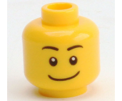Minifigure, Head Black Eyebrows, White Pupils, Wide Crooked Smile Pattern - Hollow Stud