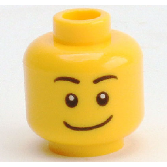 Minifigure, Head Black Eyebrows, White Pupils, Wide Crooked Smile Pattern - Hollow Stud