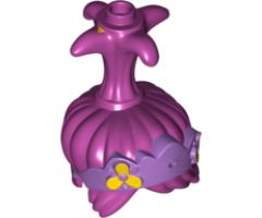 Minifigure, Hair Trolls with High Ponytail and Medium Lavender Headband with Yellow Flowers Pattern