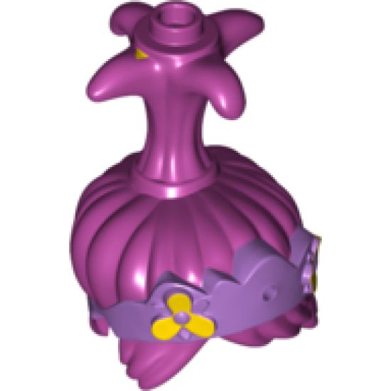 Minifigure, Hair Trolls with High Ponytail and Medium Lavender Headband with Yellow Flowers Pattern