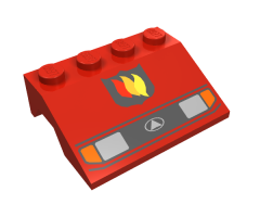 Vehicle, Mudguard 3 x 4 Slope with Headlights and Fire Logo Badge Pattern