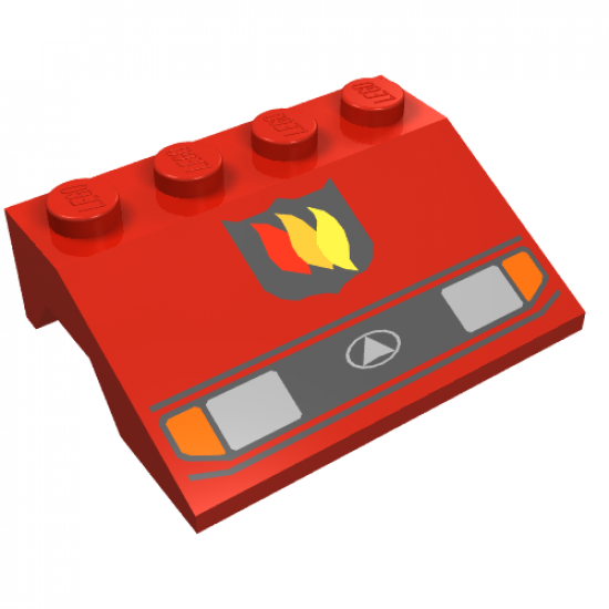 Vehicle, Mudguard 3 x 4 Slope with Headlights and Fire Logo Badge Pattern