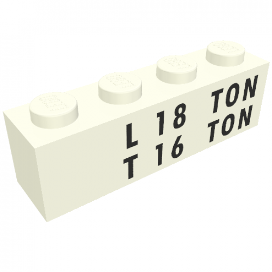 Brick 1 x 4 with Black 'L 18 TON' and 'T 16 TON' Pattern