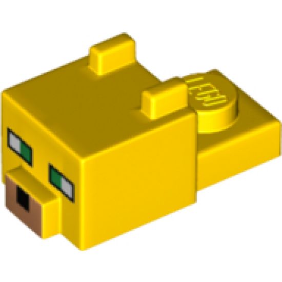 Animal, Body Part Creature Head Pixelated with Ears, Nose, Green Eyes and Medium Nougat Nose Pattern (Minecraft Ocelot)