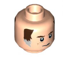 Minifigure, Head Dual Sided Dark Brown Eyebrows, Brown and Gray Sideburns, Stubble, Mouth Closed / Open Pattern (SW Wuher) - Hollow Stud