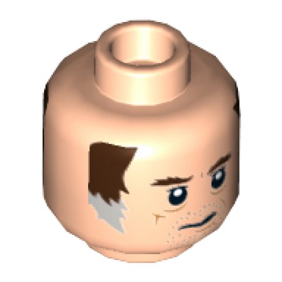 Minifigure, Head Dual Sided Dark Brown Eyebrows, Brown and Gray Sideburns, Stubble, Mouth Closed / Open Pattern (SW Wuher) - Hollow Stud