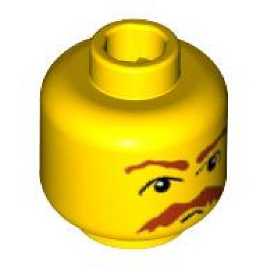 Minifigure, Head Moustache HP Brown Bushy Moustache and Eyebrows Pattern - Blocked Open Stud