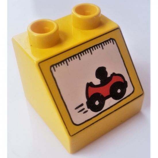 Duplo, Brick 2 x 2 x 1 1/2 Slope 45 with Race Car Pattern