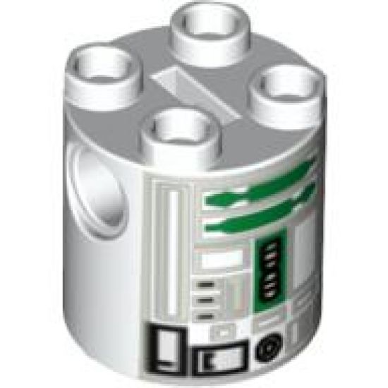 Brick, Round 2 x 2 x 2 Robot Body with Gray Lines and Green Pattern (R2-R7)