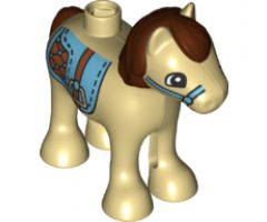 Duplo, Animal Horse Baby Foal Pony with Saddle, Reddish Brown Mane and Tail Pattern