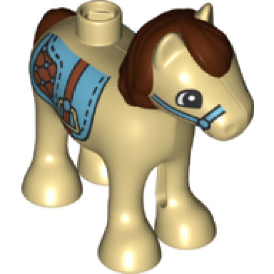 Duplo, Animal Horse Baby Foal Pony with Saddle, Reddish Brown Mane and Tail Pattern