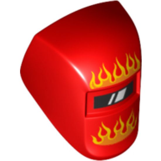 Minifigure, Headgear Accessory Visor Welding with Flames Orange and Yellow Pattern