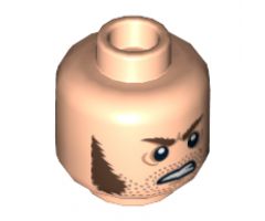 Minifigure, Head Brown Sideburns, Stubble and Angry Expression Pattern (Barret) - Hollow Stud