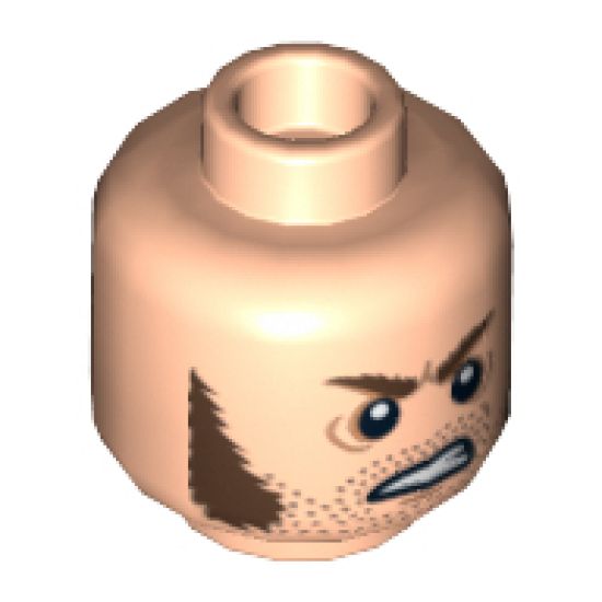 Minifigure, Head Brown Sideburns, Stubble and Angry Expression Pattern (Barret) - Hollow Stud