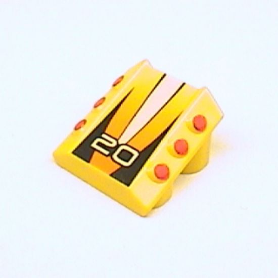 Brick, Modified 2 x 2 No Studs, Sloped with 6 Side Pistons Raised and '20' Pattern