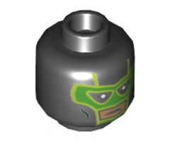 Minifigure, Head Green Luchador Mask, Black Eyes, Medium Nougat Mouth Pattern - Hollow Stud