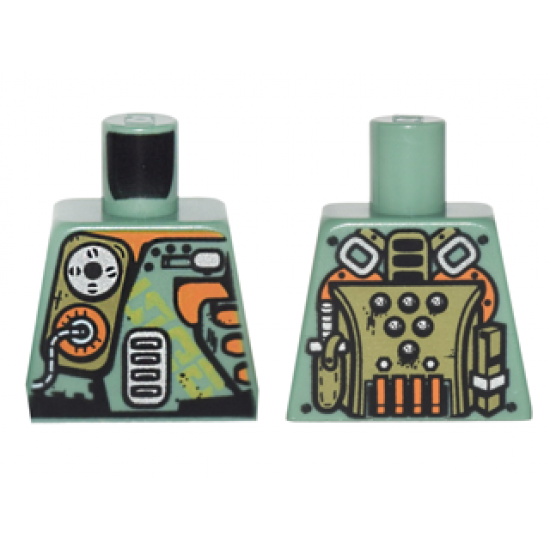 Torso Olive Green, Orange and Silver Mechanical Pack and Body Armor Pattern