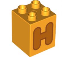 Duplo, Brick 2 x 2 x 2 with Letter H Orange Pattern