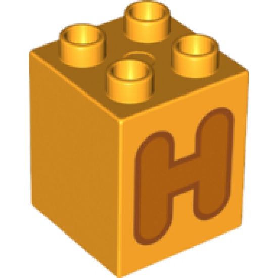 Duplo, Brick 2 x 2 x 2 with Letter H Orange Pattern
