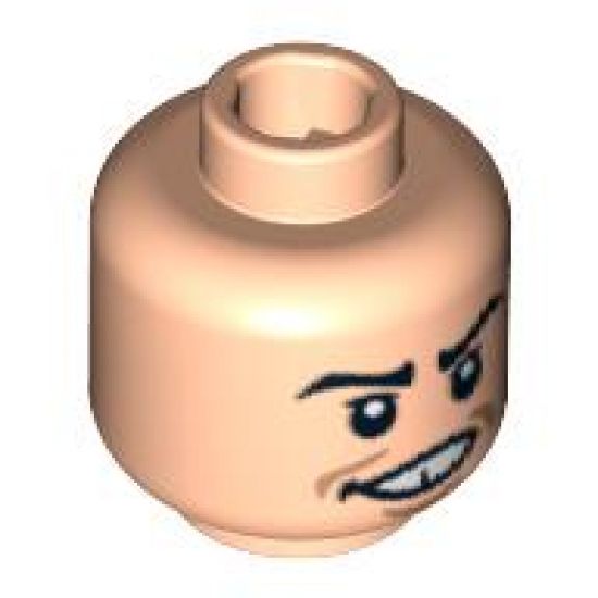 Minifigure, Head Male Black Eyebrows and Grin Missing Tooth Pattern (HP Marcus Flint) - Blocked Open Stud
