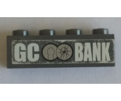 Brick 1 x 4 with White 'GC BANK' Logo on Dark Bluish Gray Background Pattern (Sticker) - Set 7781