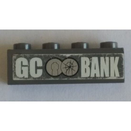 Brick 1 x 4 with White 'GC BANK' Logo on Dark Bluish Gray Background Pattern (Sticker) - Set 7781