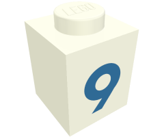 Brick 1 x 1 with Blue '9' Pattern (Bold Font)