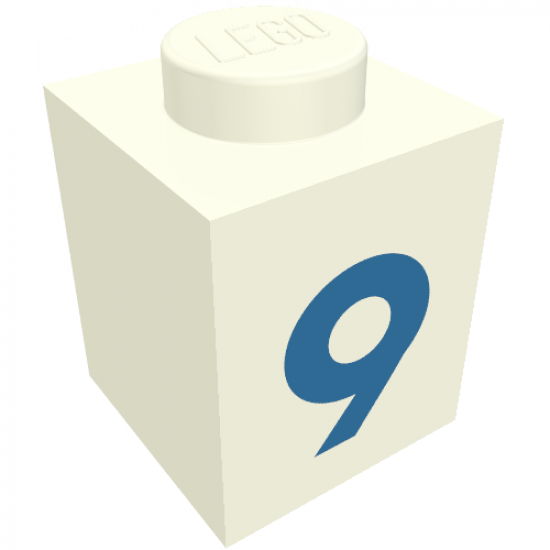 Brick 1 x 1 with Blue '9' Pattern (Bold Font)