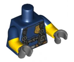 Torso Police with Harness, Gold Star Badge, Belt and 'POLICE' on Back Pattern / Yellow Arms with Dark Blue Short Sleeves Pattern / Dark Bluish Gray Hands