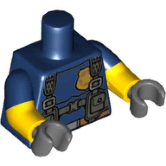Torso Police with Harness, Gold Star Badge, Belt and 'POLICE' on Back Pattern / Yellow Arms with Dark Blue Short Sleeves Pattern / Dark Bluish Gray Hands