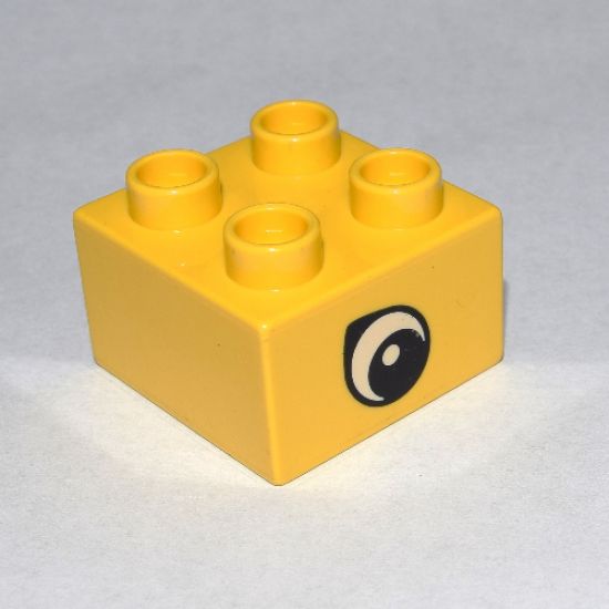 Duplo, Brick 2 x 2 with Black and White Teardrop Eye Pattern on Both Sides