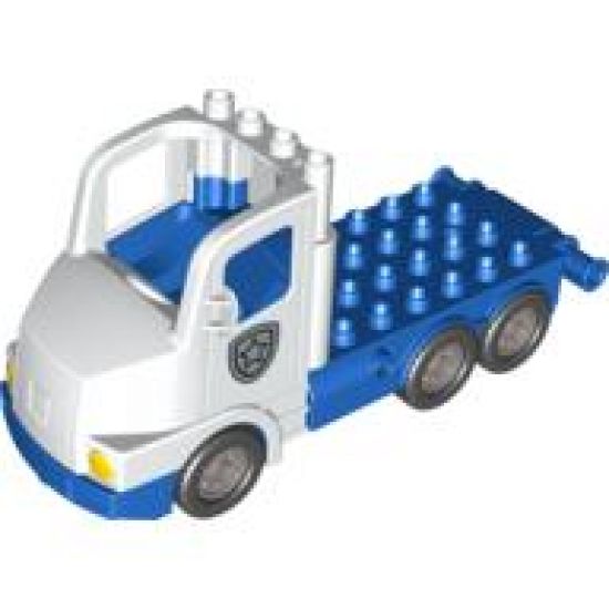 Duplo, Vehicle Truck Large Cab with Blue 4 x 8 Flatbed Plate and Police Badge Pattern