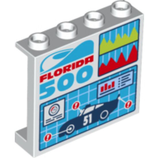 Panel 1 x 4 x 3 with Side Supports - Hollow Studs with 'Florida 500', Diagrams and Car Table Pattern