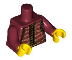 Torso Vest with Gold Trim, Buttons and Floral Motif Pattern / Dark Red Arms / Yellow Hands