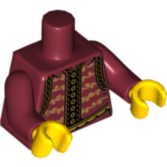 Torso Vest with Gold Trim, Buttons and Floral Motif Pattern / Dark Red Arms / Yellow Hands