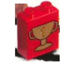 Duplo, Brick 1 x 2 x 2 with Trophy Cup Number 1, Dark Gold Pattern