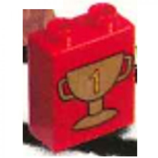 Duplo, Brick 1 x 2 x 2 with Trophy Cup Number 1, Dark Gold Pattern